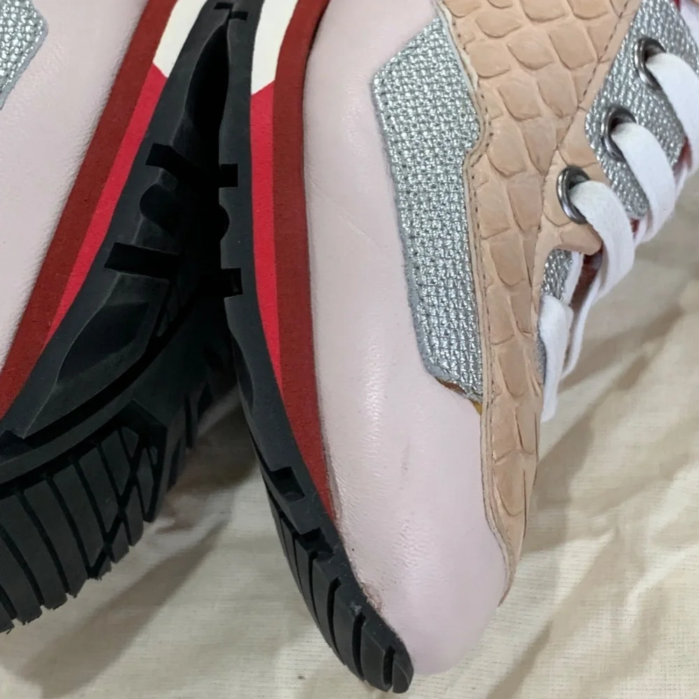 Lanvin Sneakers pink red silver python exotic lambskin lace up 39 us 9 Rose NWT - Picture 11 of 16